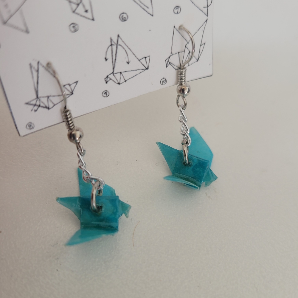 Turquoise Origami Crane Dangle Earrings